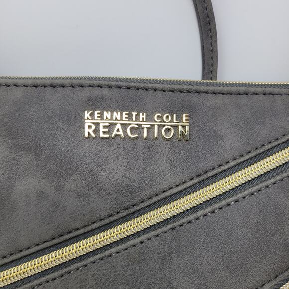Kenneth Cole Reaction Women's Mini Lasso Cross Body Bag Silver Grey Suede Gold - Picture 2 of 6